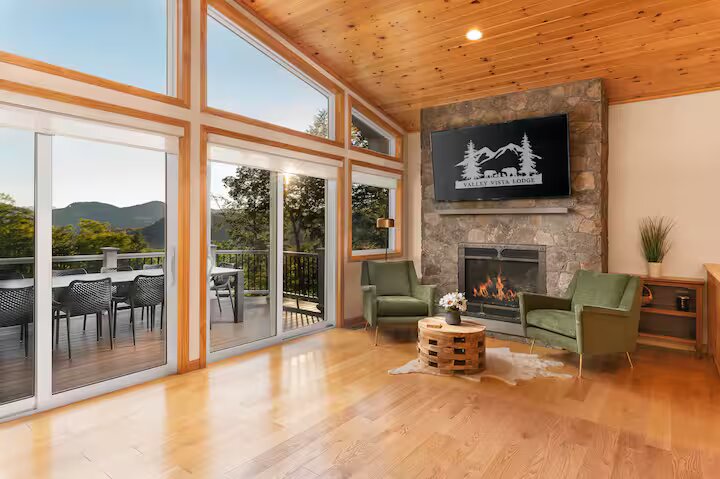 Fireplace and living area