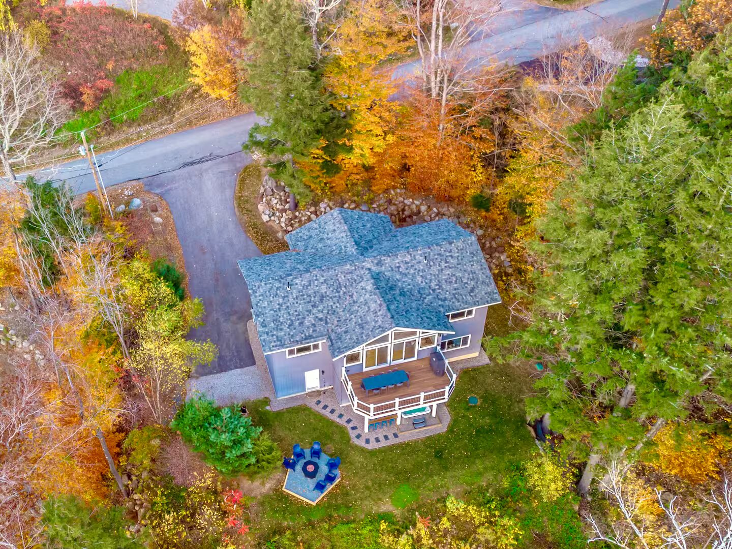 Aerial autumn with fire pit