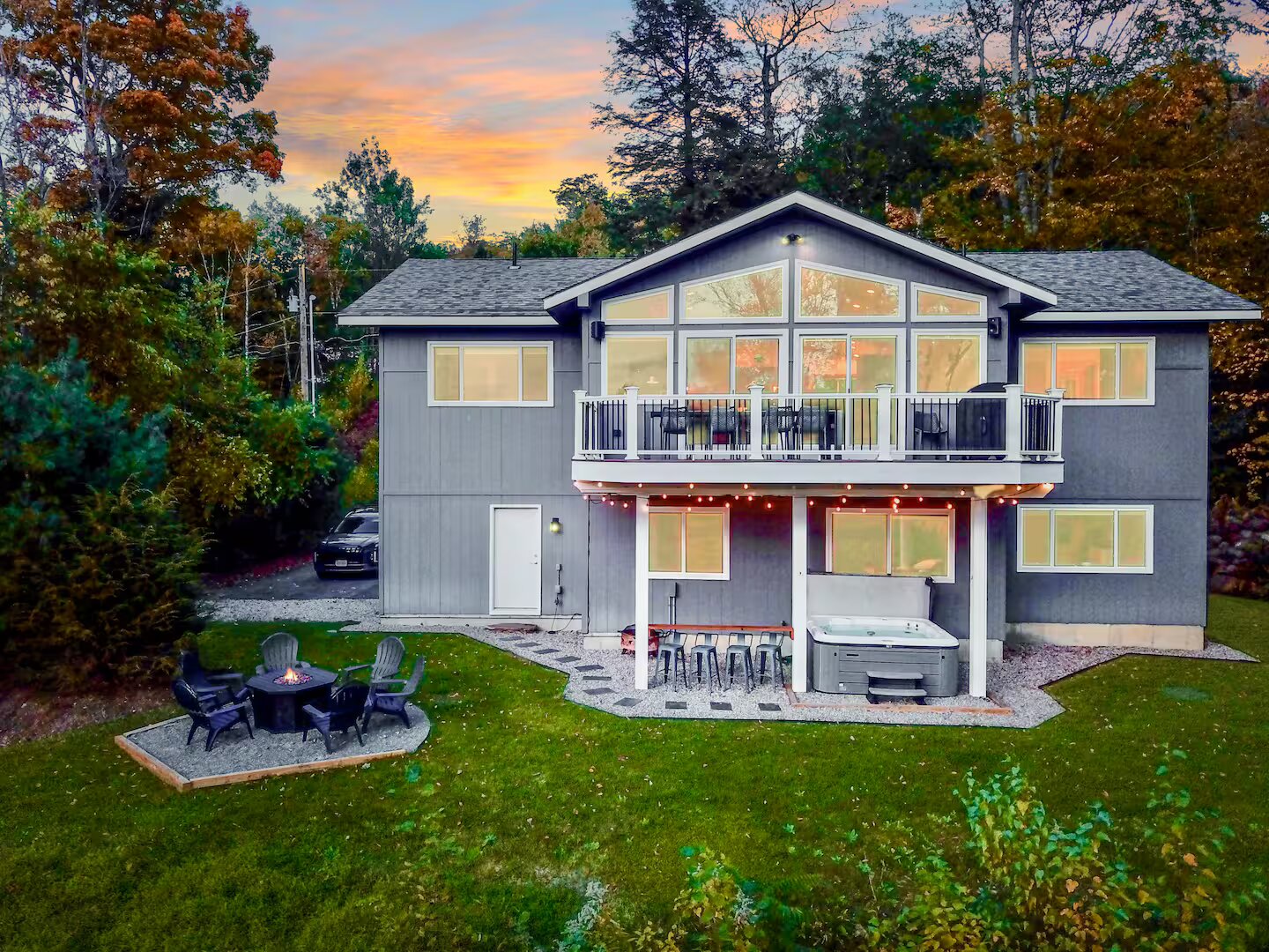 Lodge exterior at sunset