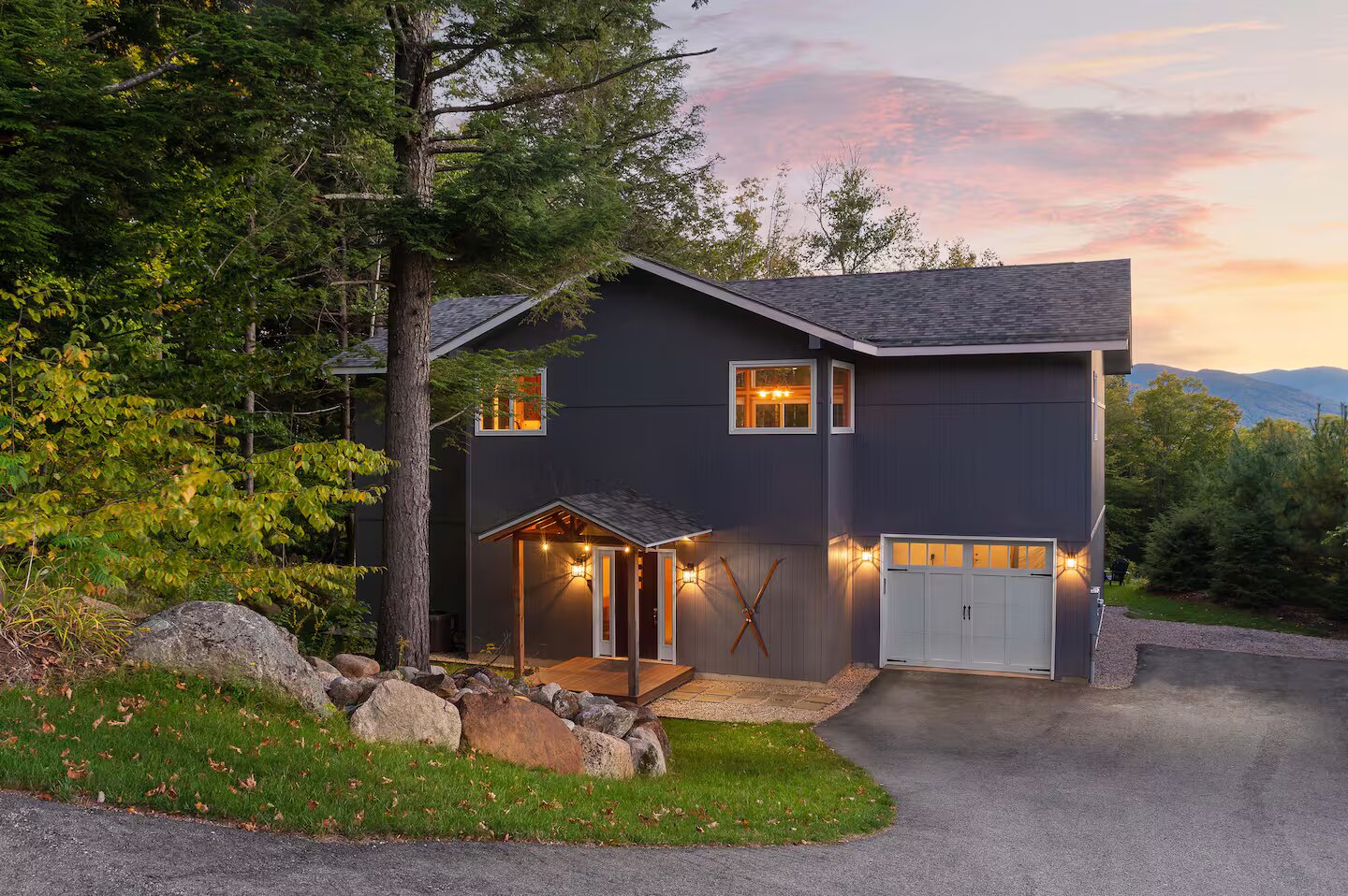 Lodge entrance at dusk